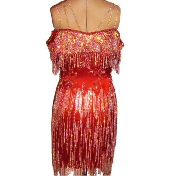 Couture Swarovski Crystals Runway Fringes Cocktail Prom Party Pageant Dress Gown - Picture 5 of 15